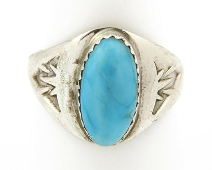 Zuni Ring .925 Silver Kingman Turquoise Hand Stamped Native American C.80's