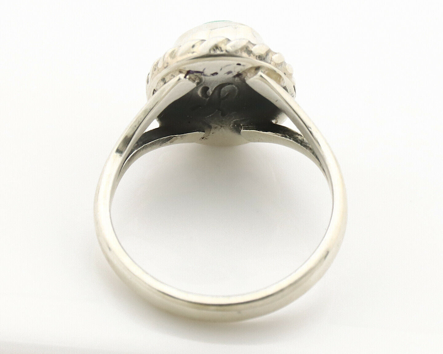 Navajo Ring .925 Silver Kingman Turquoise Artist Signed Gecko C.90's