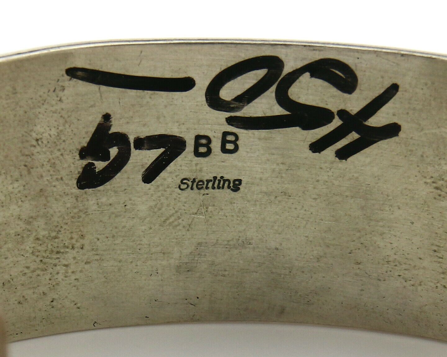 Navajo Bracelet .925 SOLID Silver Artist Signed BB Handmade Overlay C.80-90's