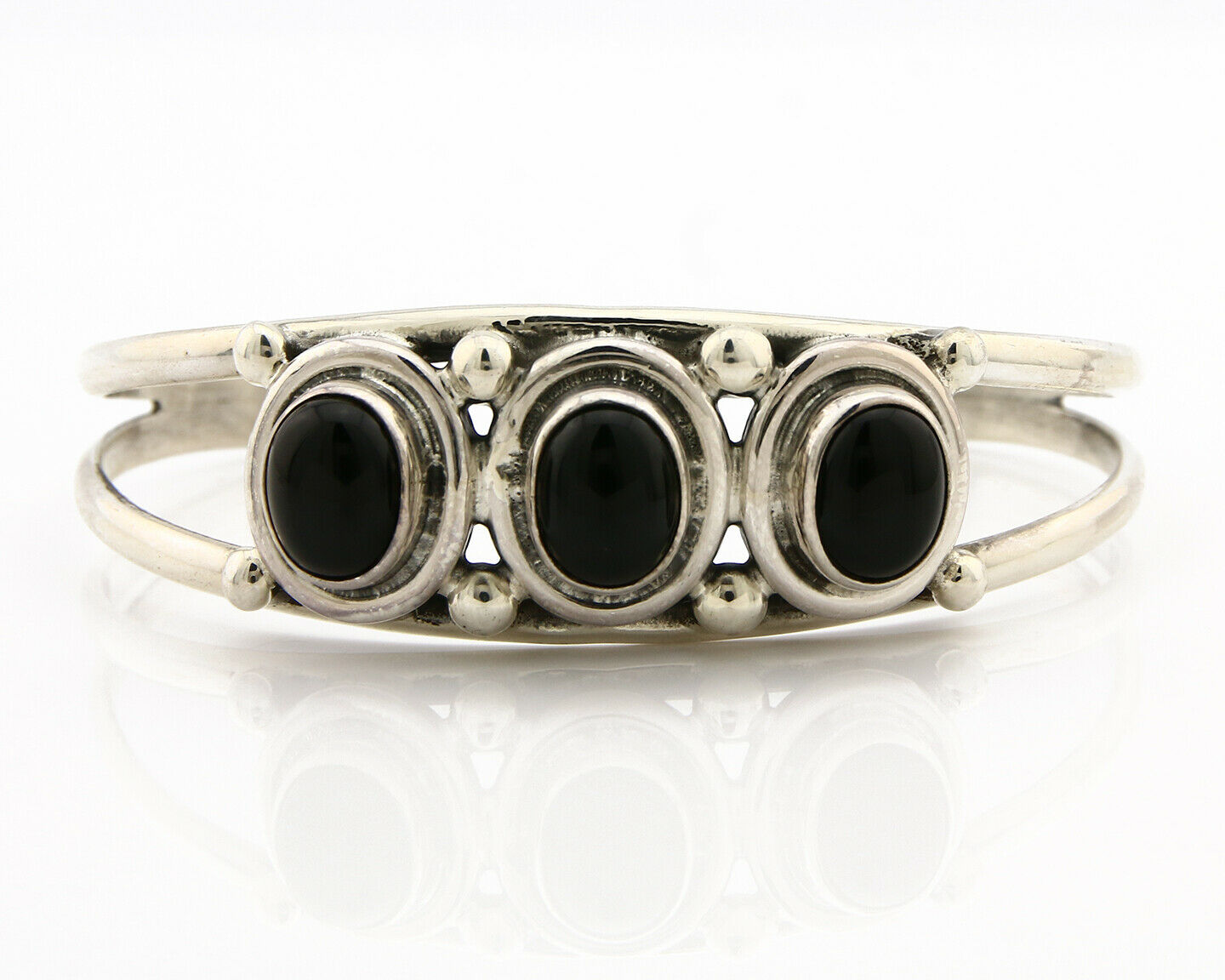 Navajo Bracelet .925 Silver Onyx Gemstones Handmade Native Artist C.80's