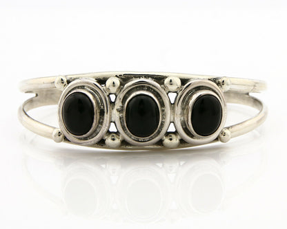 Navajo Bracelet .925 Silver Onyx Gemstones Handmade Native Artist C.80's