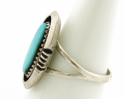Navajo Ring .925 Silver Sleeping Beauty Turquoise Native American Artist C.1980s