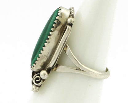 Navajo Ring 925 Silver Natural Green Malachite Signed Justin Morris C.80's