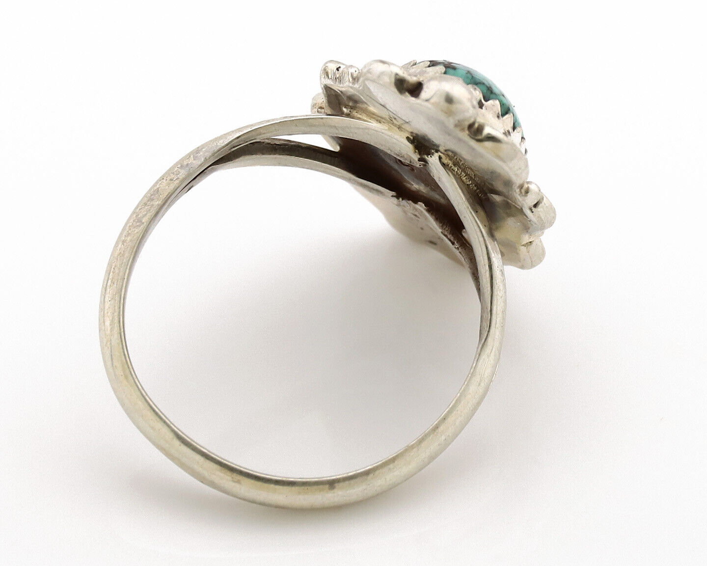 Navajo Ring .925 Silver Spiderweb Turquoise Artist Signed TALHAT C.80's