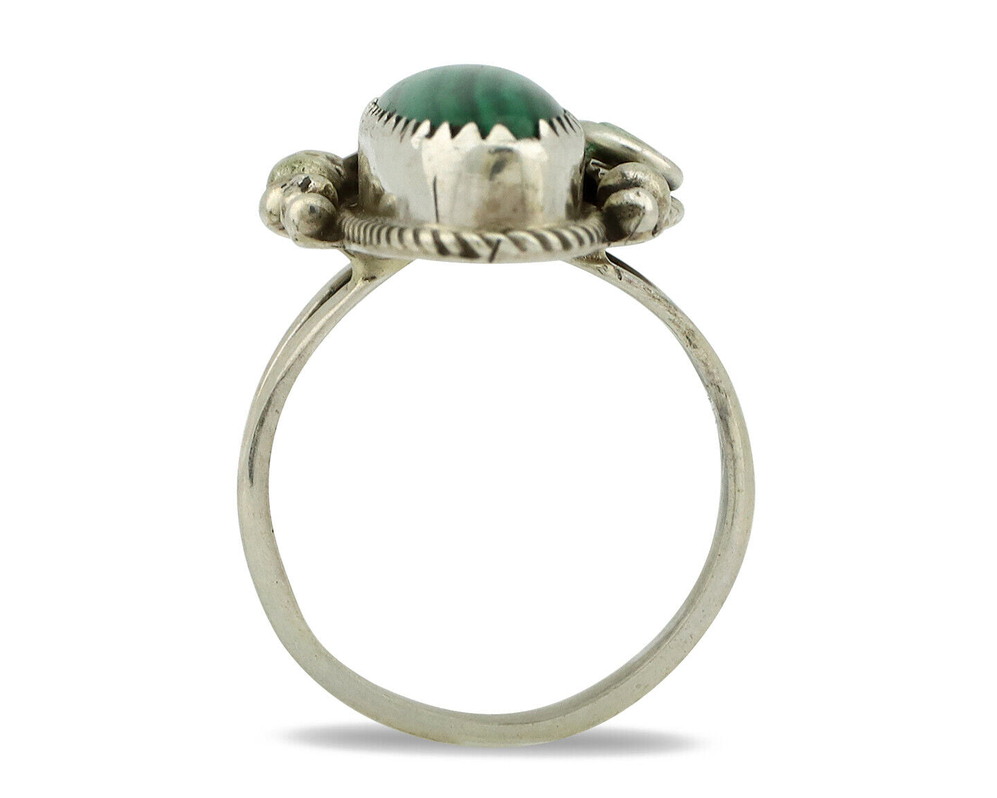 Navajo Ring 925 Silver Natural Green Malachite Signed Justin Morris C.80's
