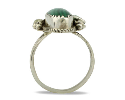 Navajo Ring 925 Silver Natural Green Malachite Signed Justin Morris C.80's