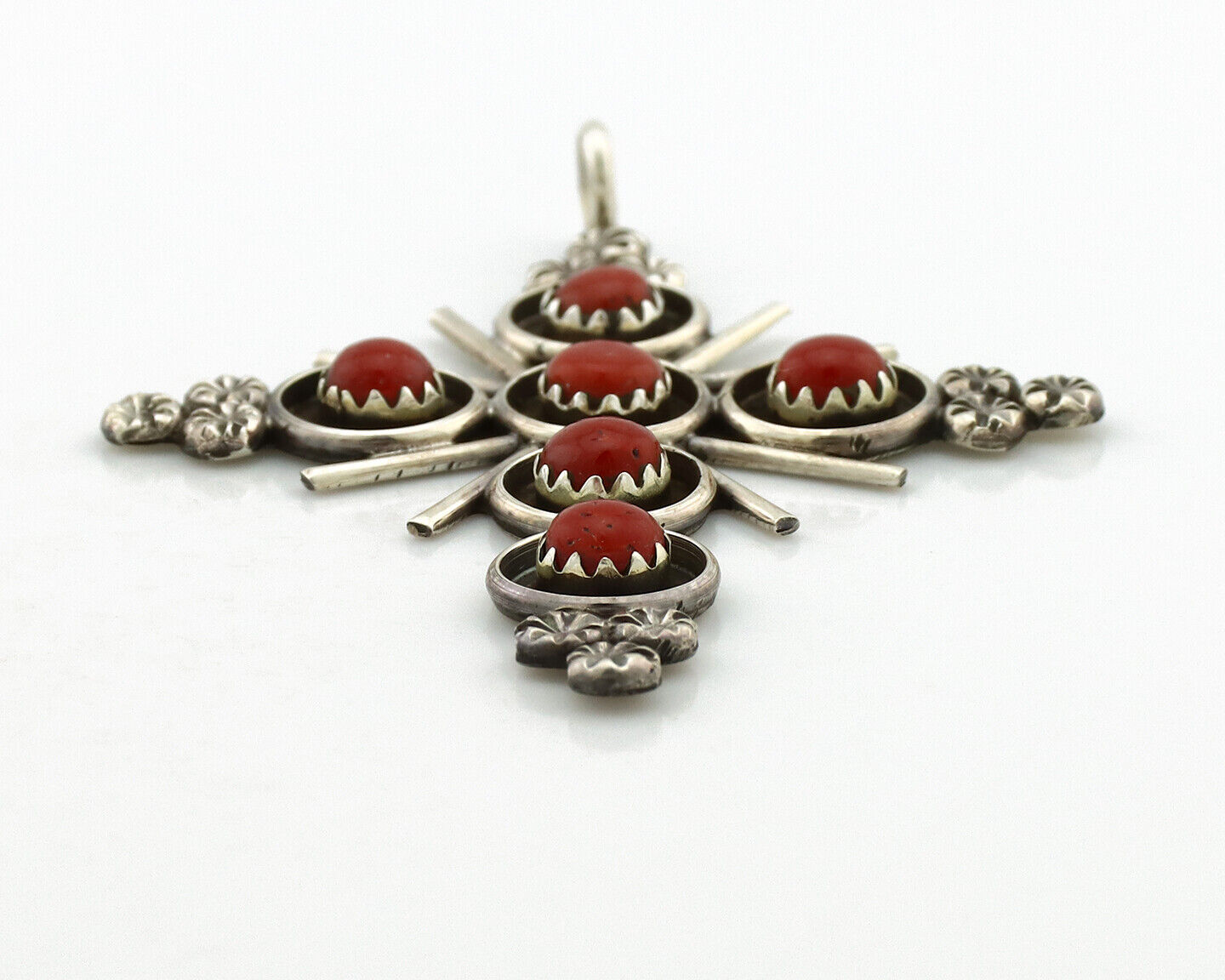 Zuni Handmade Cross Necklace 925 Silver Red Coral Artist Signed NOM? C.80's