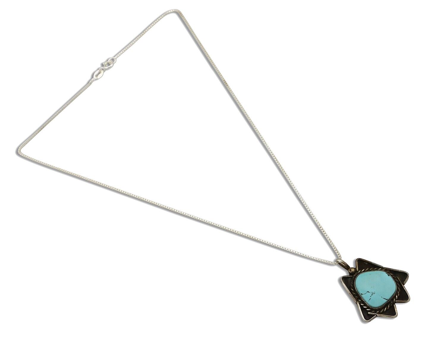 Navajo Handmade Necklace 925 Silver Natural Blue Turquoise Native Artist C.70's