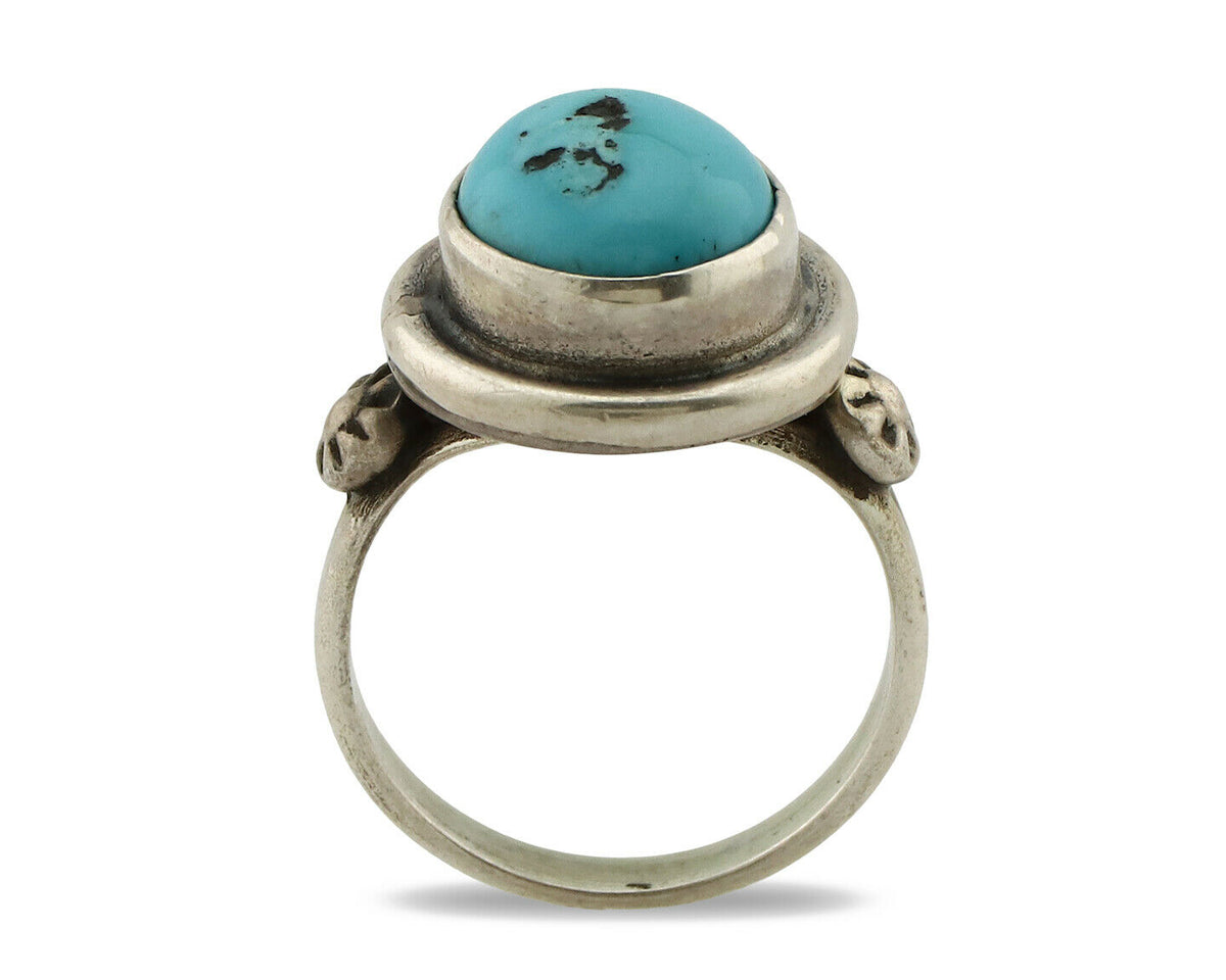 Navajo Ring .925 Silver Sleeping Beauty Turquoise Native American Artist C.1980s