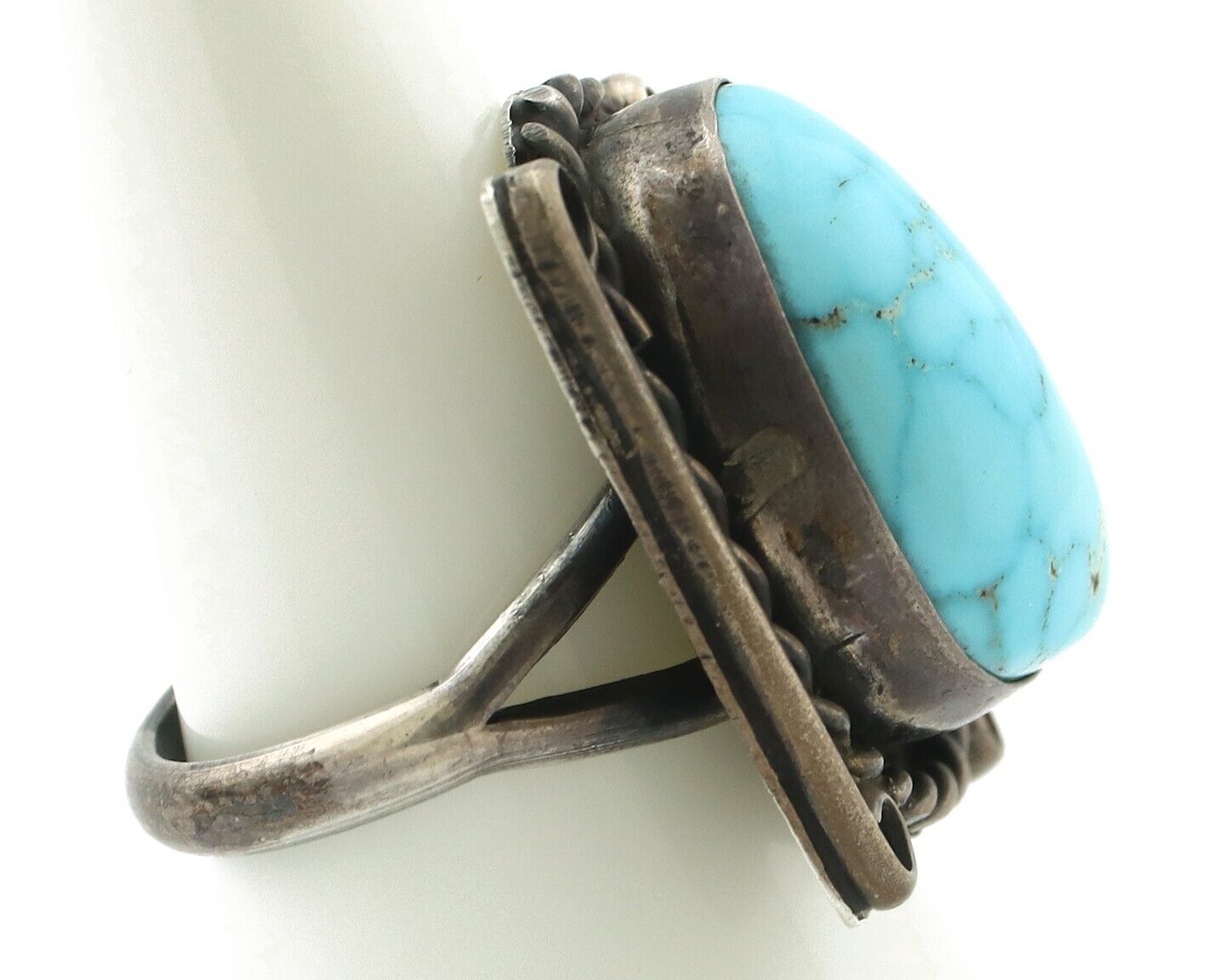 Navajo Ring 925 Silver Blue Spiderweb Turquoise Native American Artist C.80's