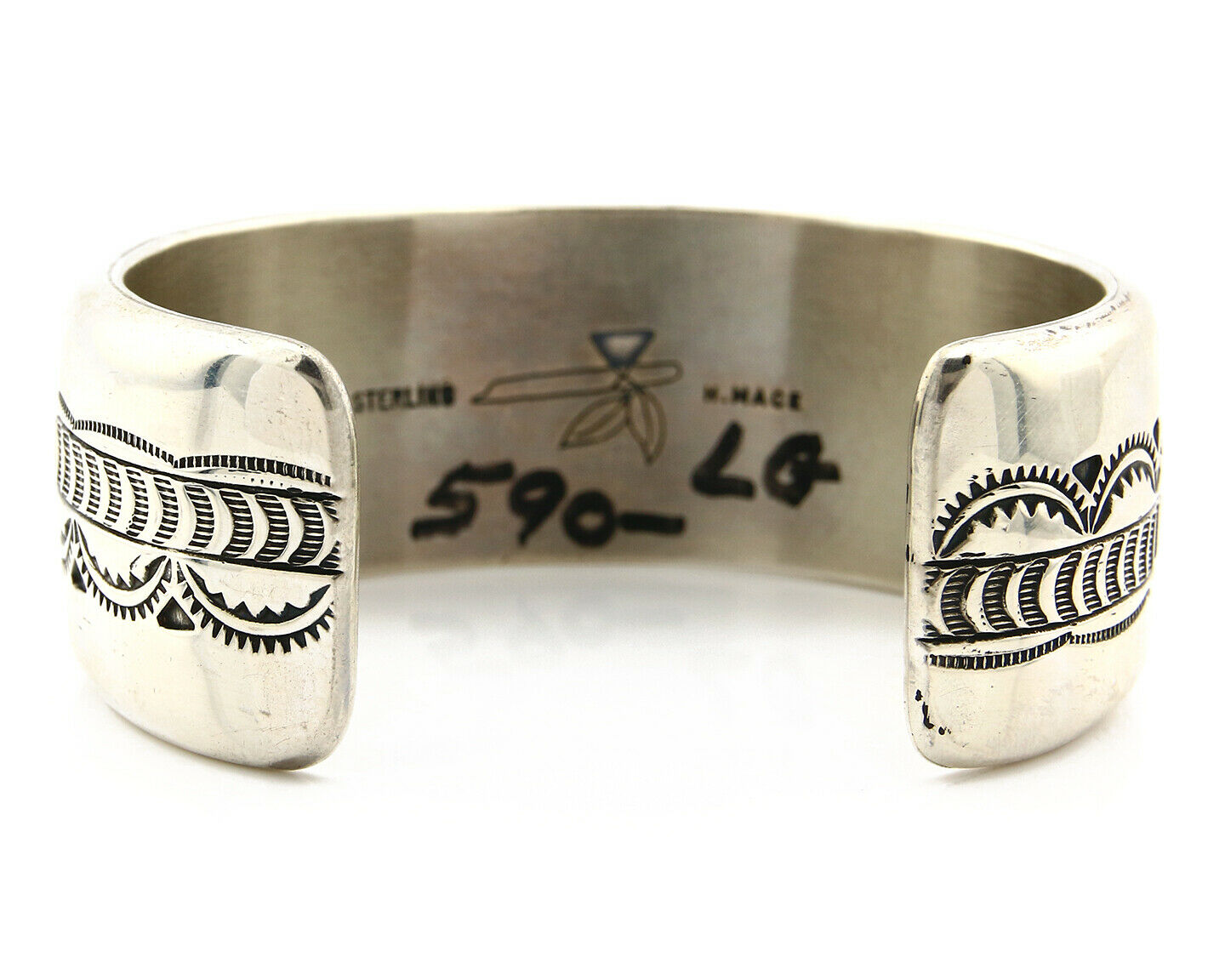 Navajo Bracelet .925 Silver Lone Mtn Turquoise Signed Peace Pipe C.80's