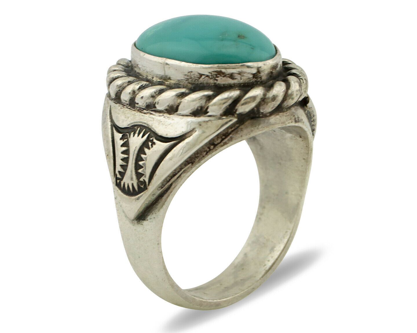 Navajo Ring .925 Silver Green Turquoise Artist Signed Apache Manufacturing C80s