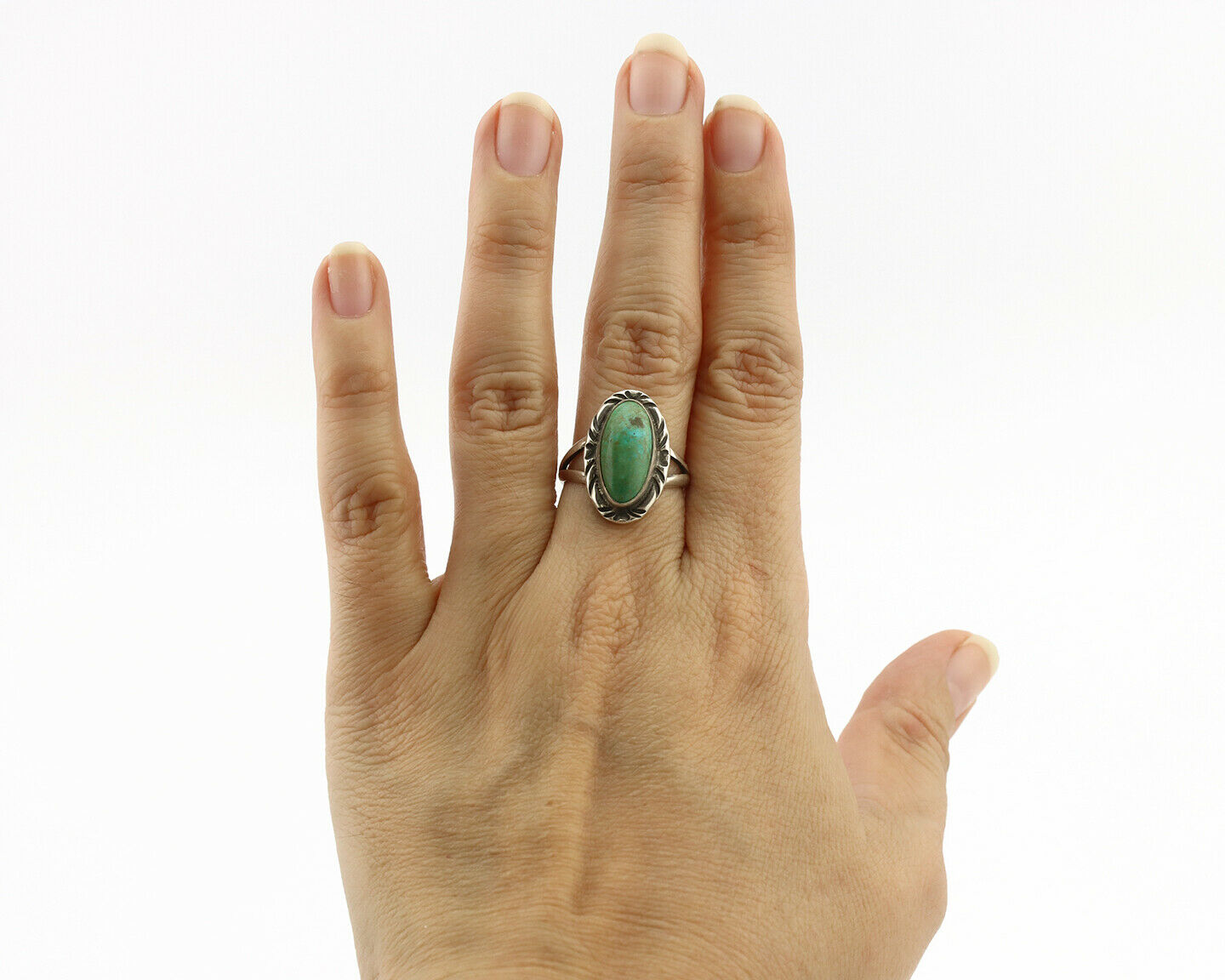 Navajo Ring .925 Silver Natural Mined Turquoise Artist Signed C.80's