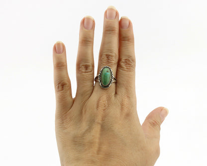 Navajo Ring .925 Silver Natural Mined Turquoise Artist Signed C.80's