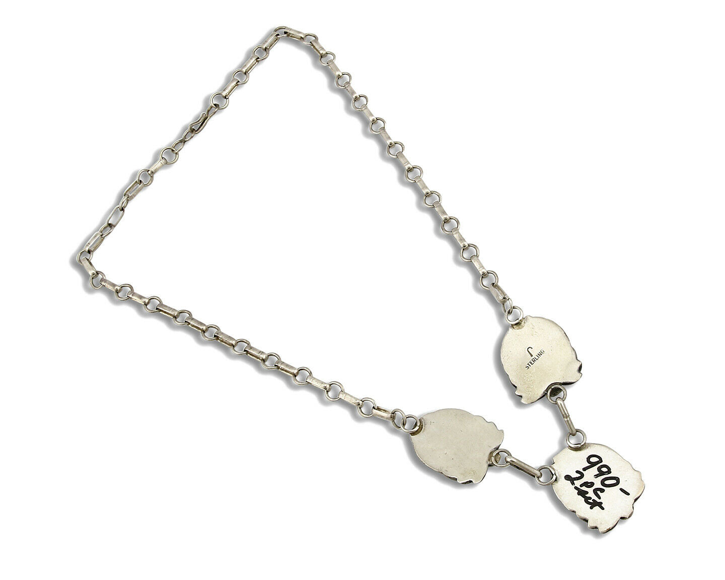 Women's Navajo Necklace .925 Silver Mediterranean Coral Pendant Signed J