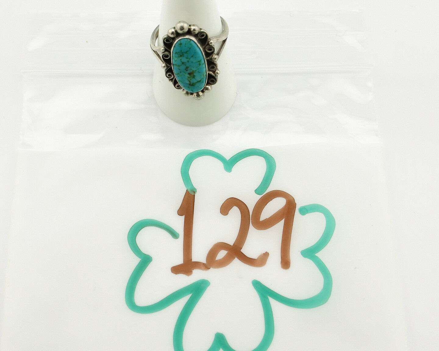 Navajo Ring .925 Silver Spiderweb Turquoise Native American Artist C.80's