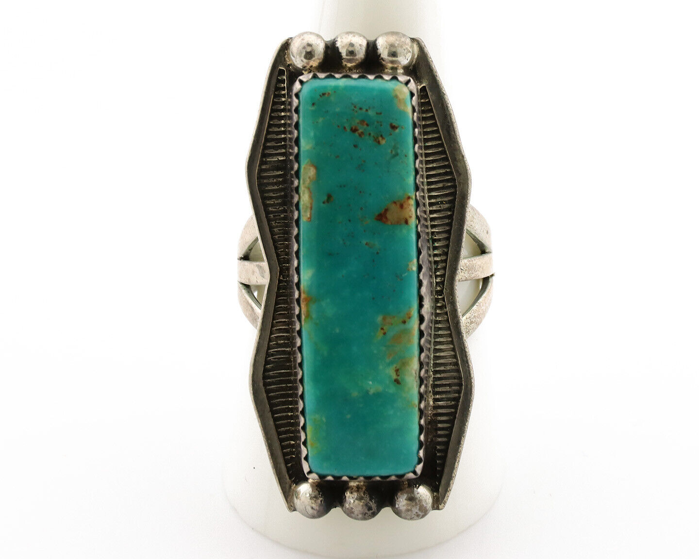 Navajo Ring .925 Silver Kingman Turquoise Artist Signed B C.80's