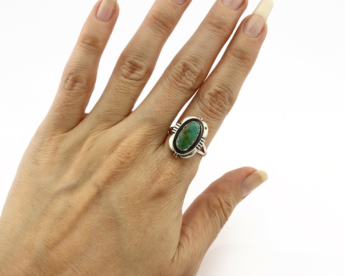 Navajo Ring .925 Silver Kingman Turquoise Handmade Native American Artist C.80's