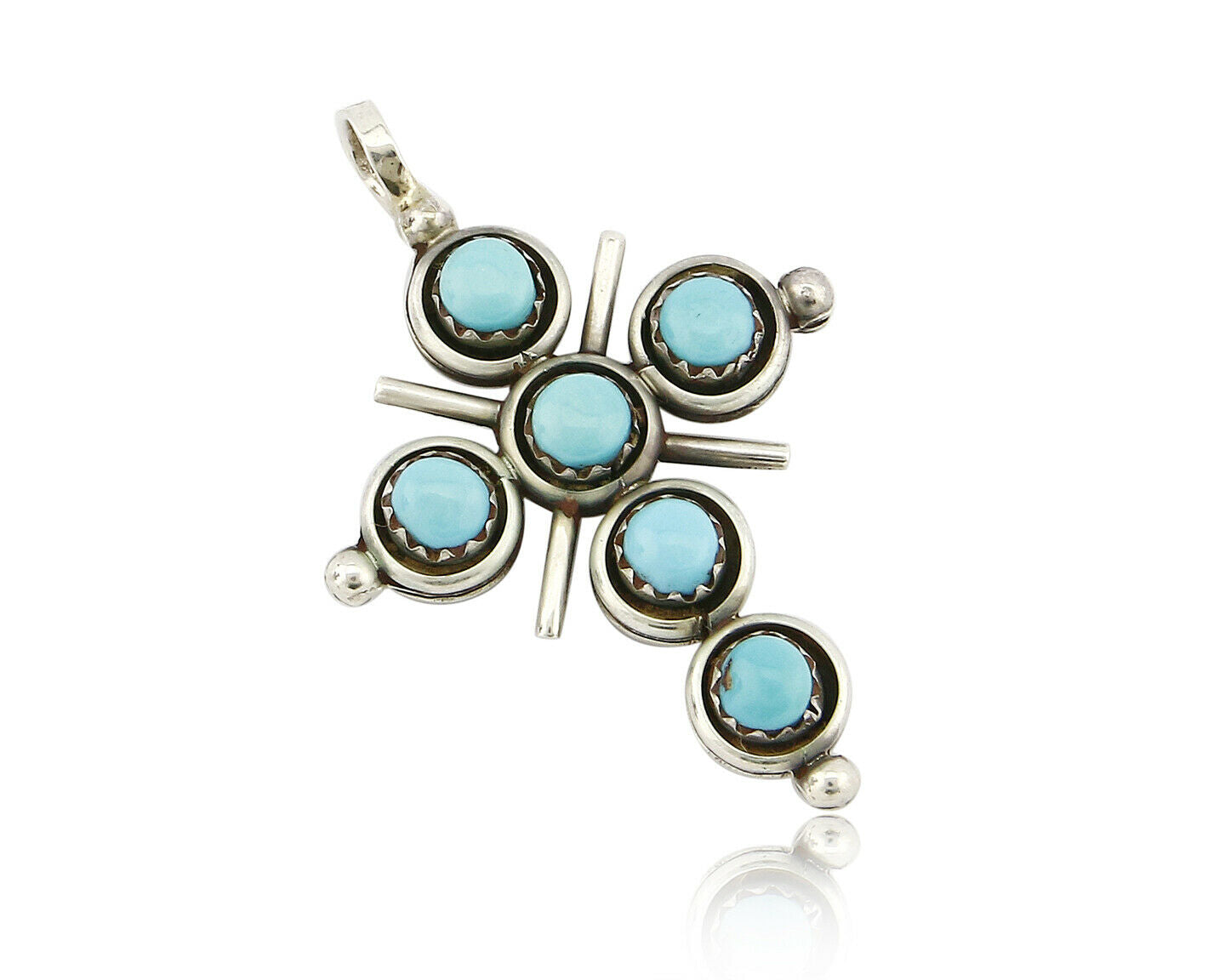 Zuni Natural Turquoise and Coral Reversible 925 Silver Handmade Pendant