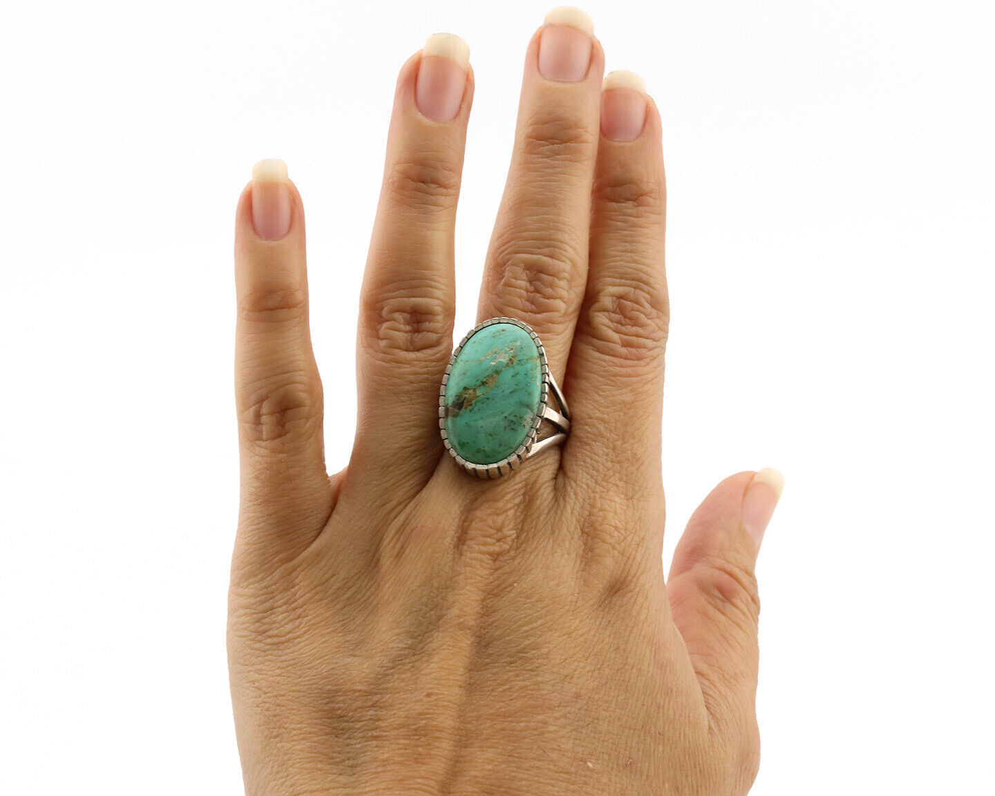 Navajo Ring .925 Silver Natural Blue Turquoise Native American Artist Signed C80