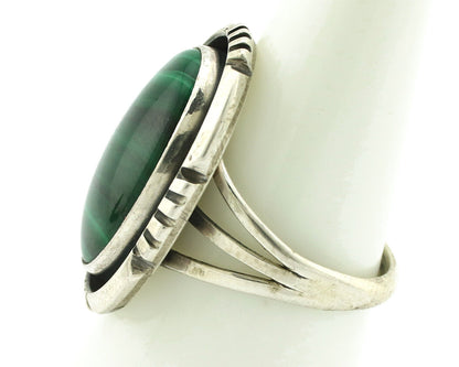 Navajo Ring 925 Silver Natural Green Malachite Signed William Denetdale C.80's