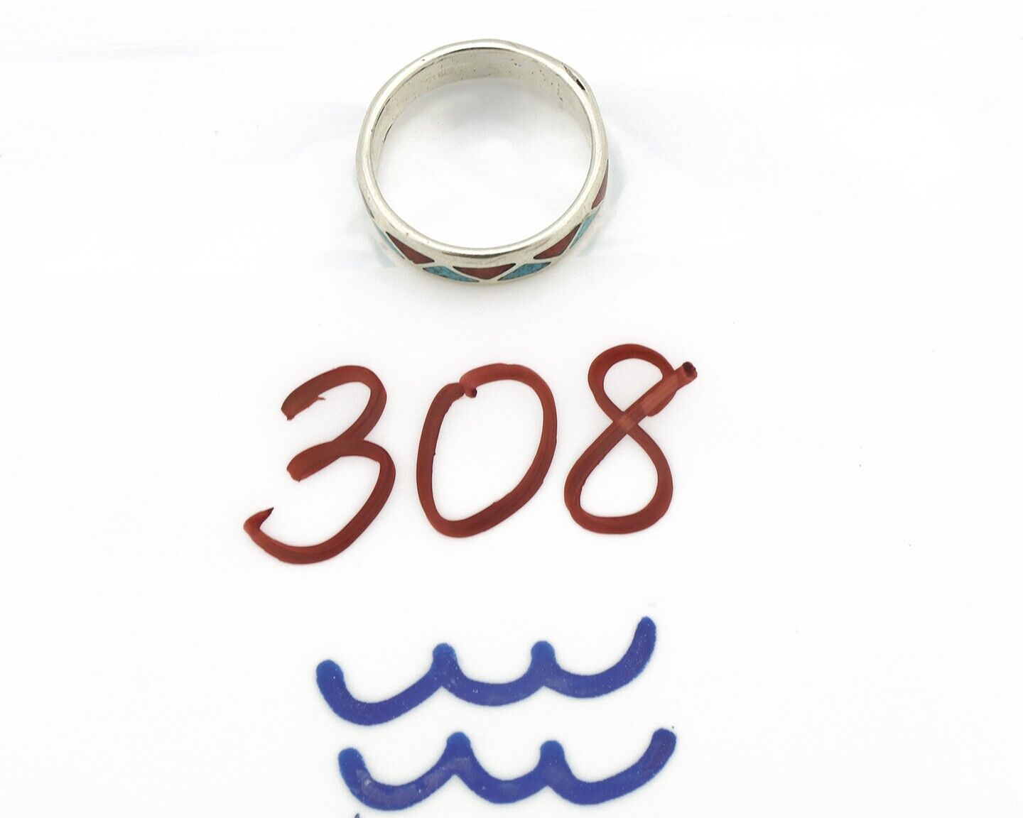 Navajo Ring 925 Silver Natural Turquoise & Coral Native American Artist C.80's