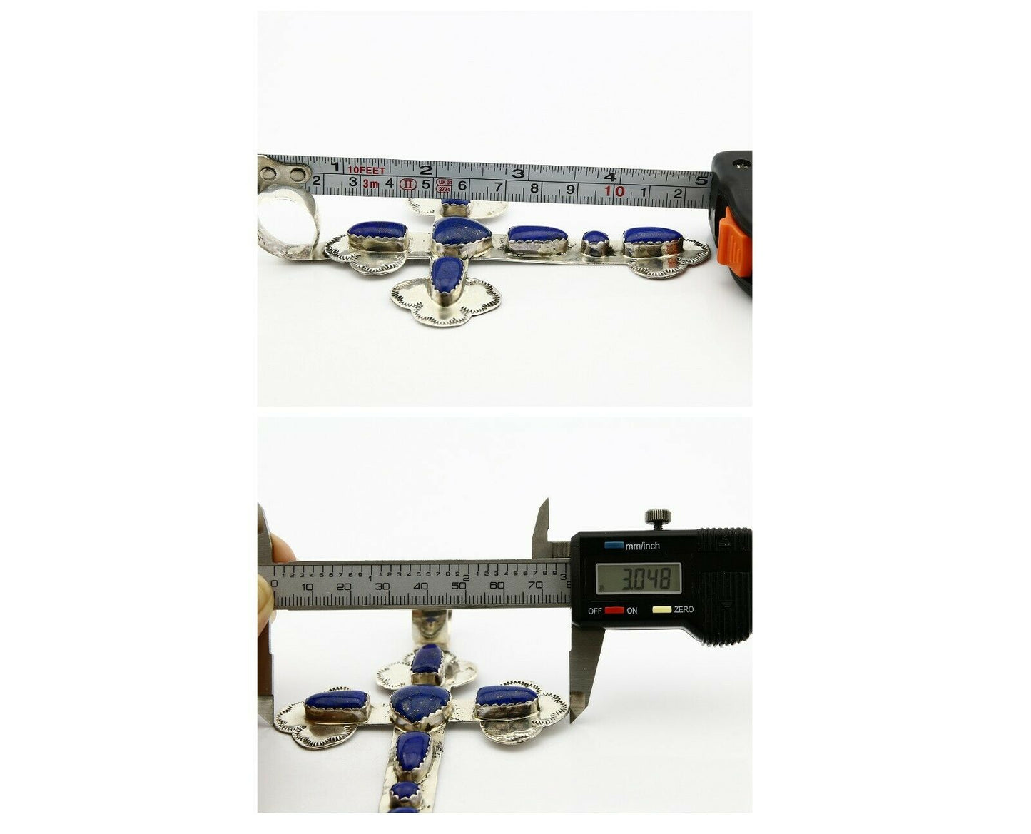 C.1980's Navajo Signed WWs & VY .925 Silver Large Lapis Cross