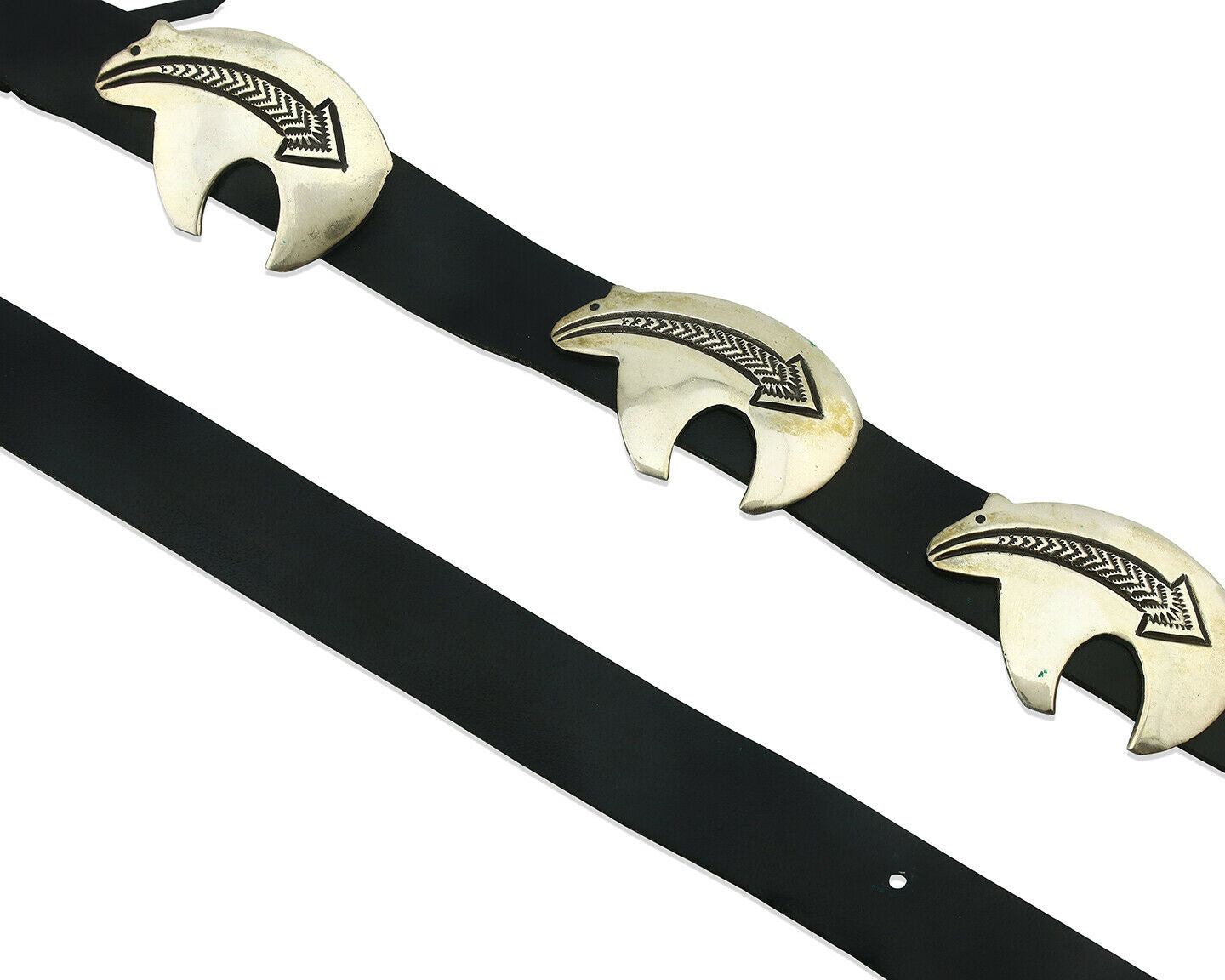 Navajo Concho Belt .925 Silver Arrow Bear Handmade Signed BK C.80's