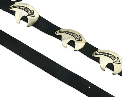Navajo Concho Belt .925 Silver Arrow Bear Handmade Signed BK C.80's