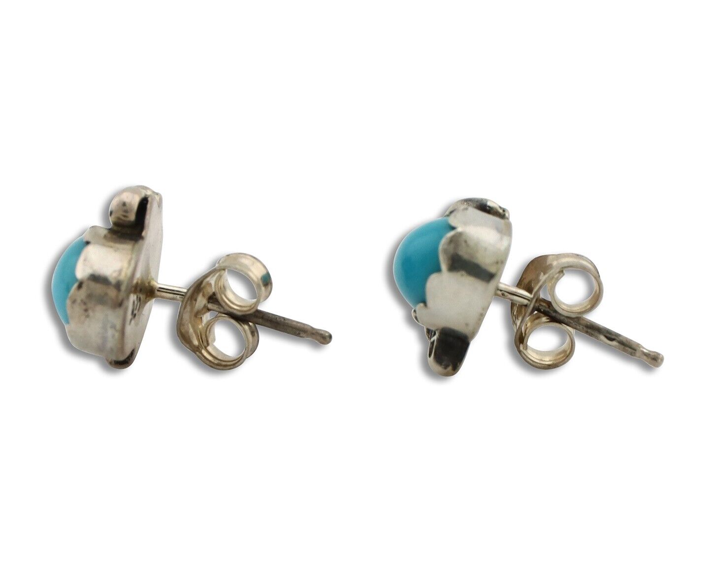 Navajo Earrings 925 Silver Natural Mined Turquoise Native American Artist C.80's