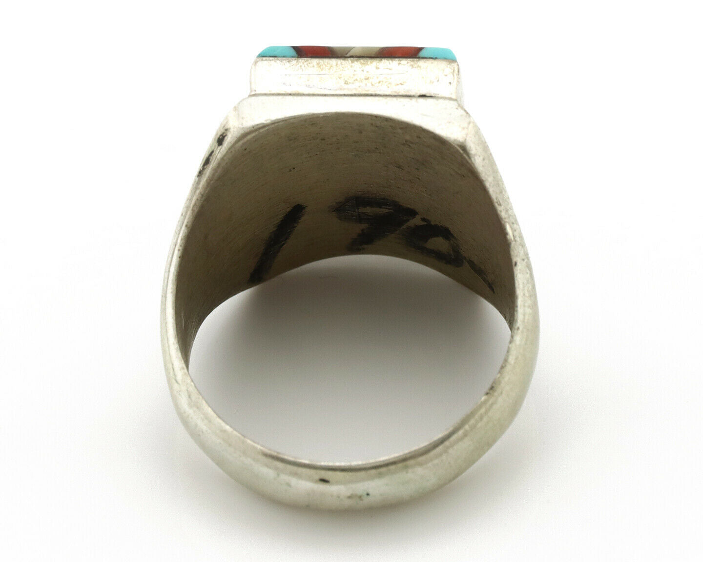 Zuni Inlaid Ring .925 Silver Gemstone Artist Varden Vacit C.1980's