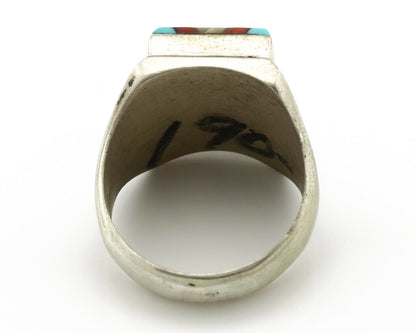 Zuni Inlaid Ring .925 Silver Gemstone Artist Varden Vacit C.1980's