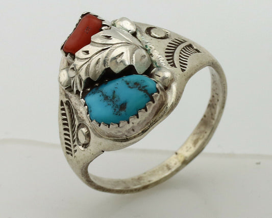 Navajo Ring .925 Silver Sleeping Beauty Turquoise Native Artist C.1980's