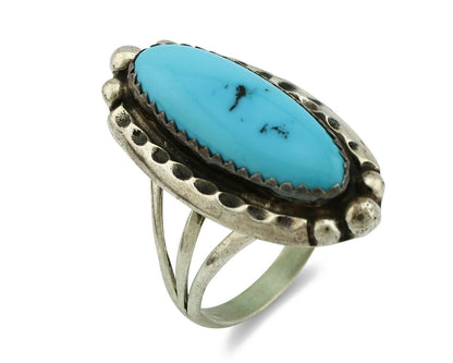 Navajo Ring .925 Silver Natural Blue Turquoise Artist Signed SC C.80's