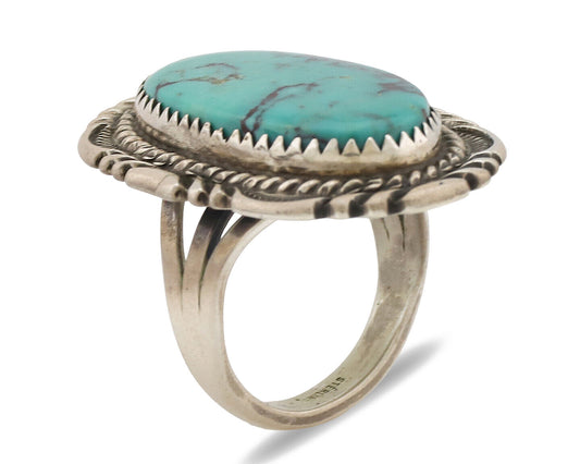 Navajo Ring .925 Silver Natural Blue Turquoise Artist Signed Spencer C.80's