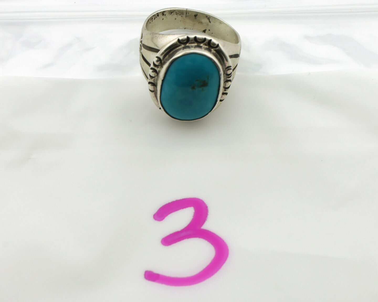 Navajo Ring .925 Silver Turquoise Mountain Native American Artist C.80's