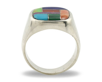 Navajo Inlaid Ring .925 Silver Gemstone Artist Native American C.1980's