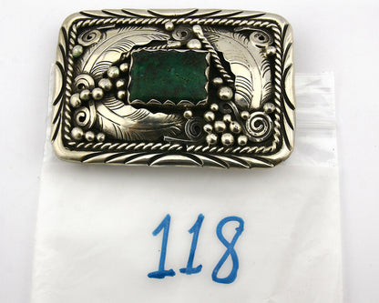 Navajo Belt Buckle .925 Silver Turquoise Native Artist Signed C Montoya C.80's