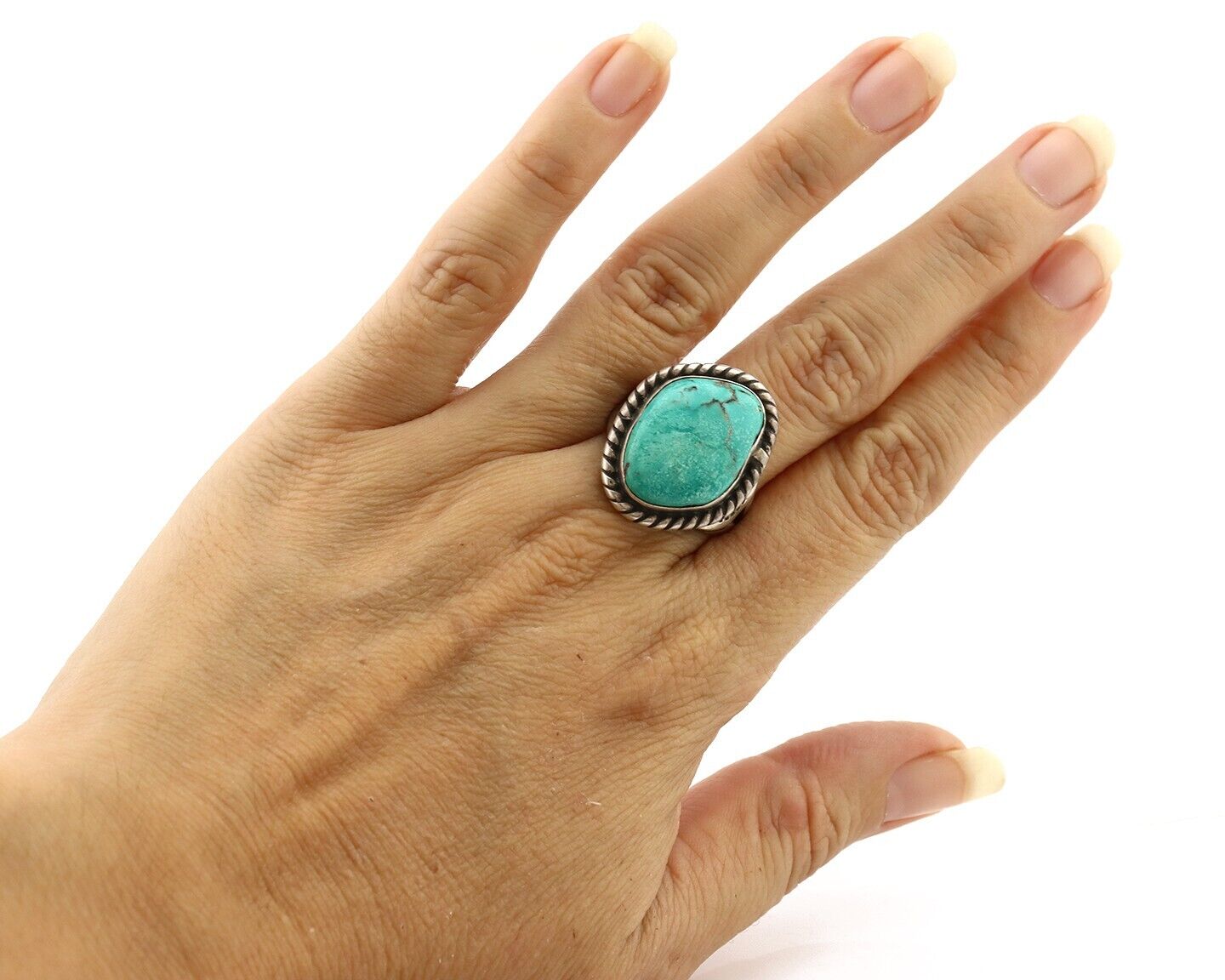Navajo Handmade Ring 925 Silver Blue Turquoise Signed Native Artist C.80's