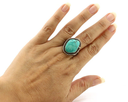 Navajo Handmade Ring 925 Silver Blue Turquoise Signed Native Artist C.80's