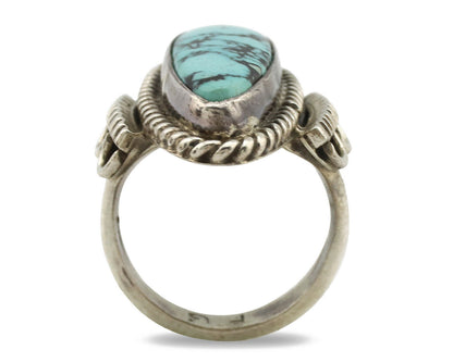 Navajo Ring .925 Silver Blue Spiderweb Turquoise Signed Fred Guerrero C.1980's