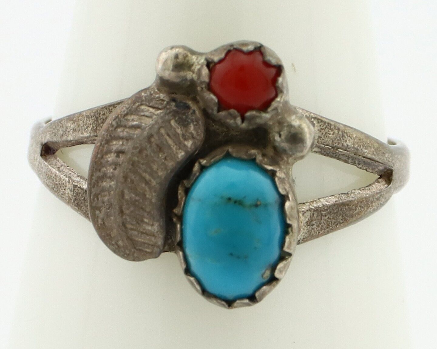Navajo Handmade Ring 925 Silver Turquiose & Coral Native American Artist C.80's