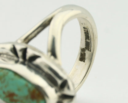 Navajo Ring .925 Silver Natural Mined Turquoise Artist Signed Gecko C.80's