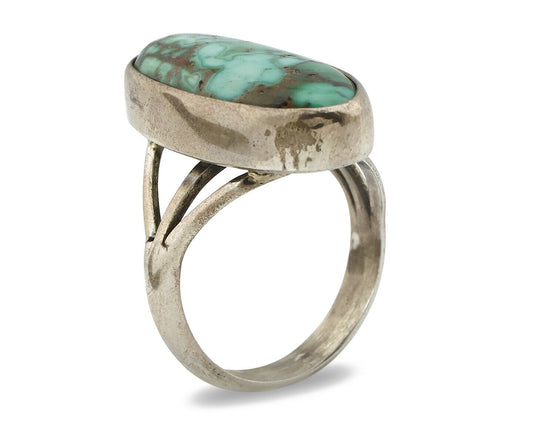 Navajo Ring .925 Silver Spiderweb Turquoise Native American Artist C80s