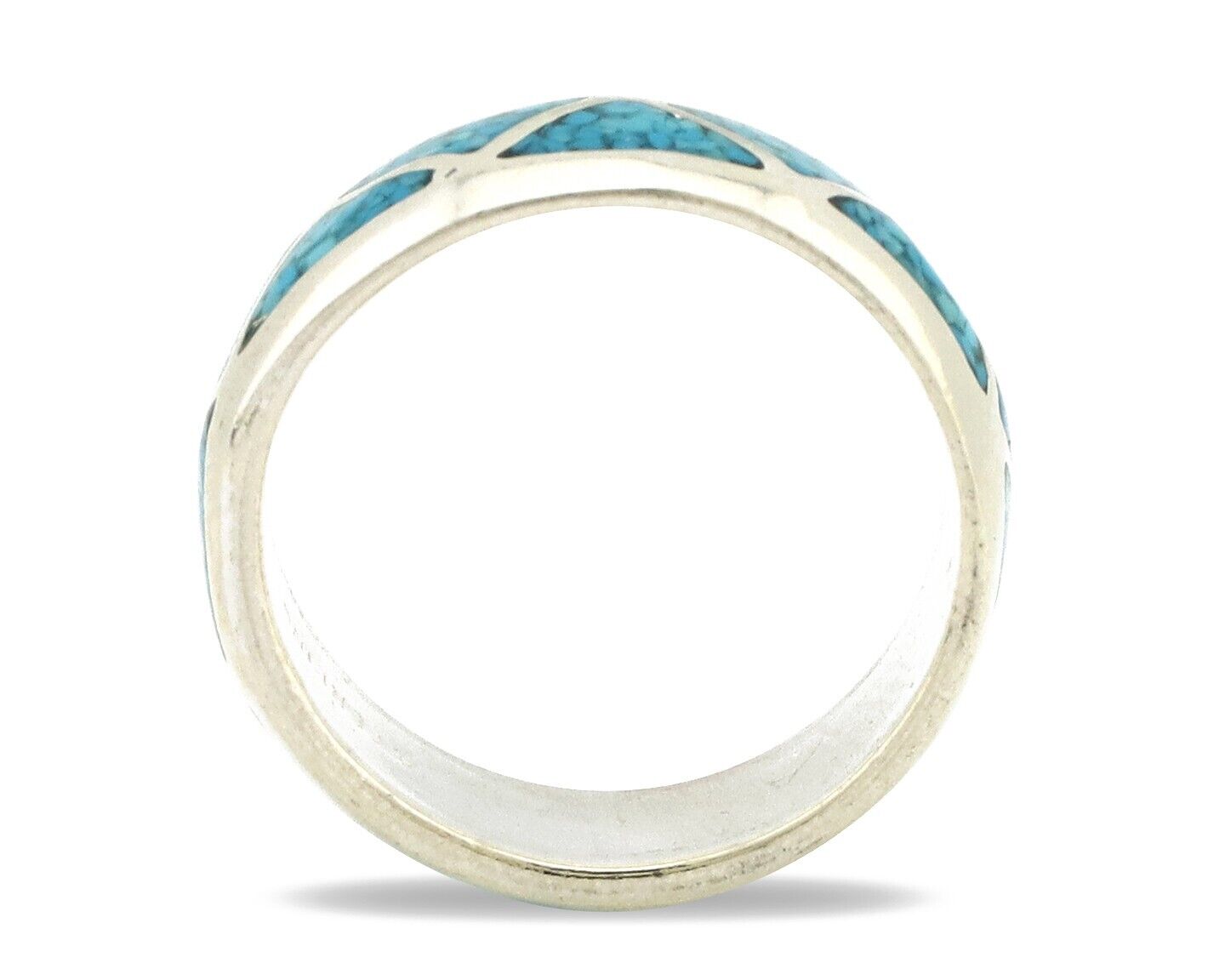 Navajo Chip Inlay Ring 925 Silver Sleeping Beauty Turquoise Artist Silver Cloud