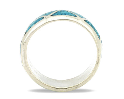 Navajo Chip Inlay Ring 925 Silver Sleeping Beauty Turquoise Artist Silver Cloud