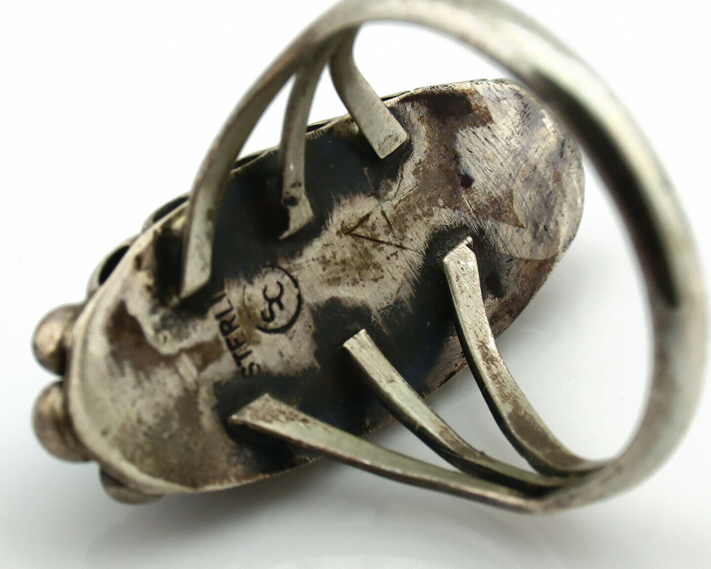 Navajo Ring .925 Silver Natural Blue Turquoise Artist Signed SC C.80's