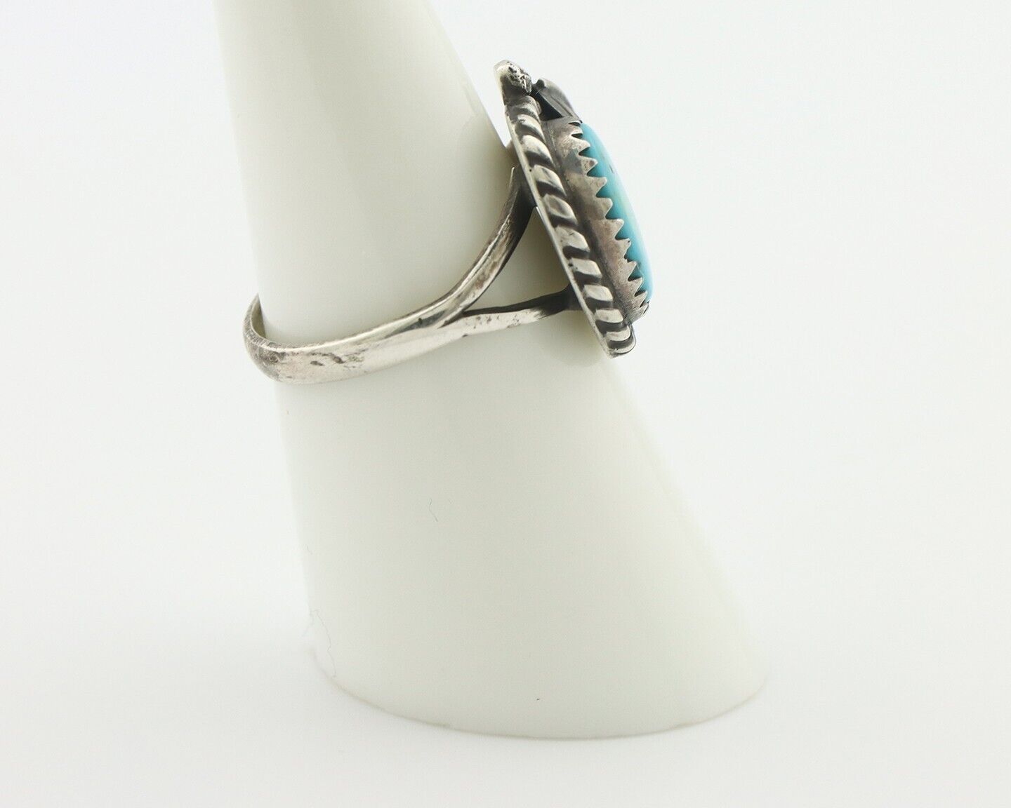 Navajo Handmade Ring .925 Silver Kingman Turquoise Native Artist C.80's