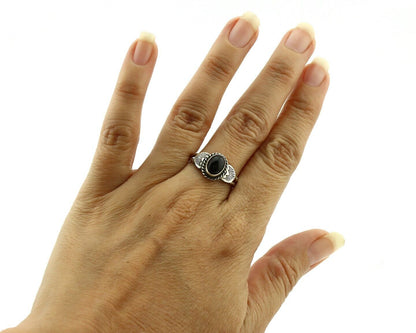 Navajo Ring 925 Silver Natural Mined Black Onyx Native American Artist C.80's