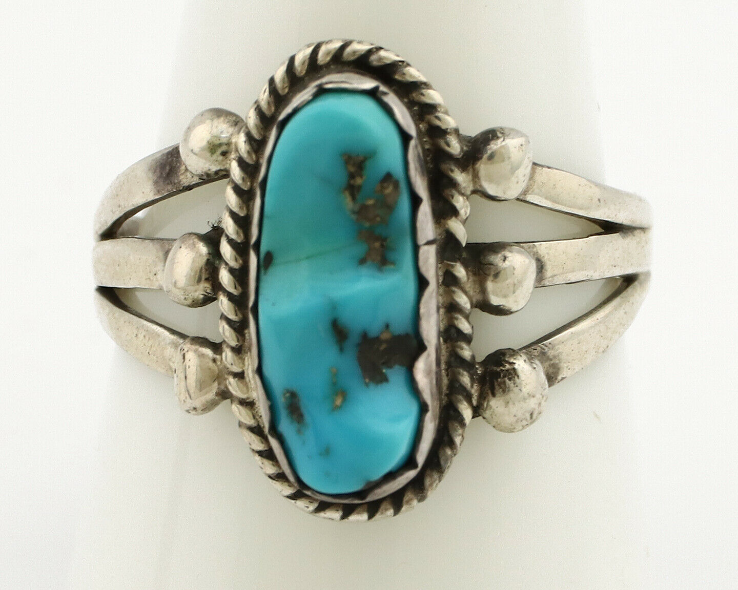 Navajo Ring .925 Silver Sleeping Beauty Turquoise Native Artist C.1980's